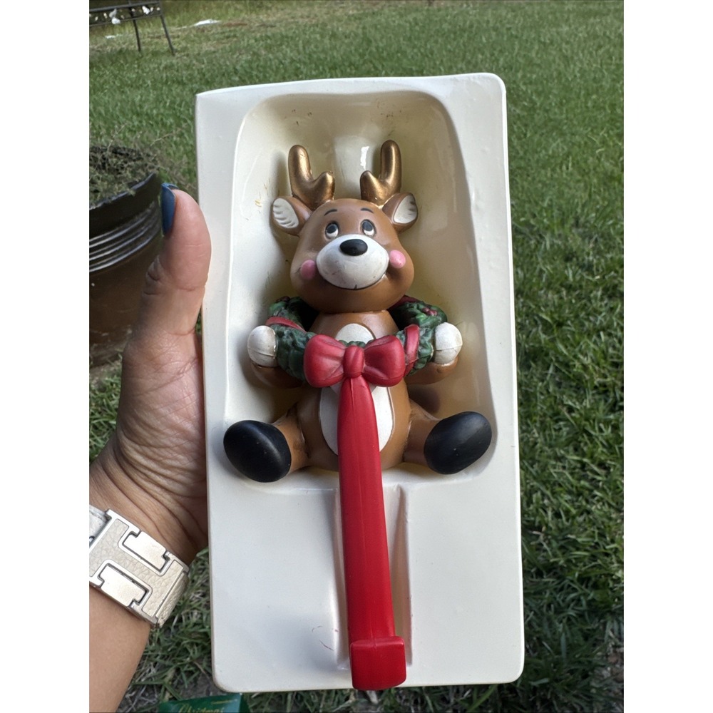 Vintage Reindeer Christmas Stocking Hanger Hook Hard‎ Plastic